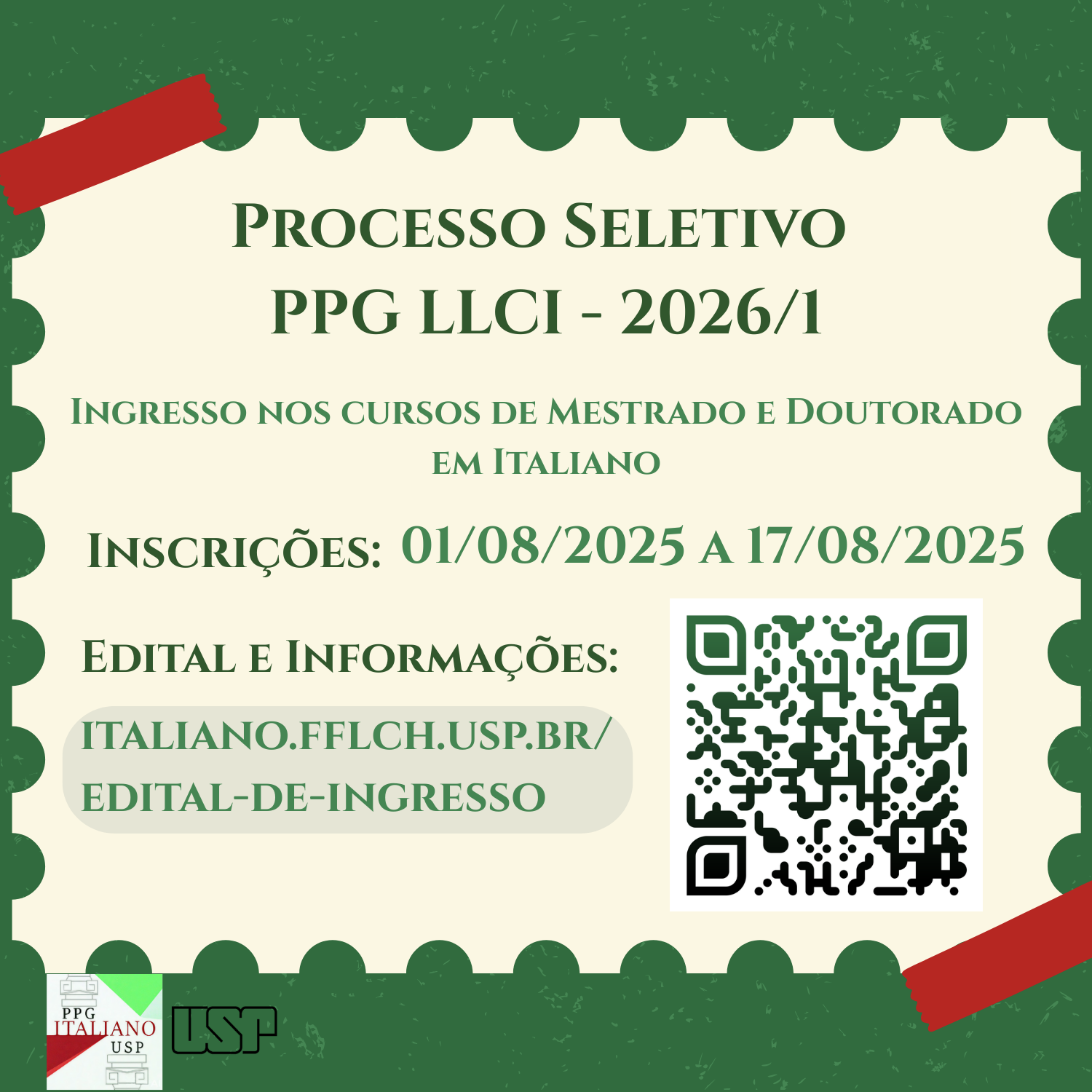 "Cartaz do Processo Seletivo do PPG LLCI para o 1º semestre de 2026"